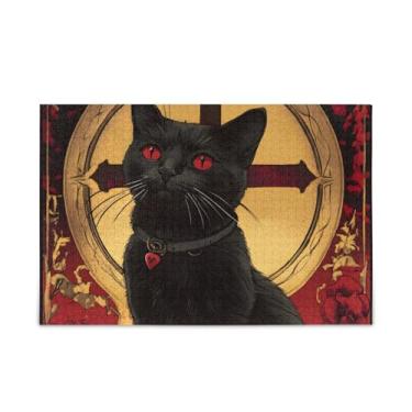 Imagem de 1000 peças de quebra-cabeça vermelho rosa gato de madeira e papel combinados exclusivos para adultos