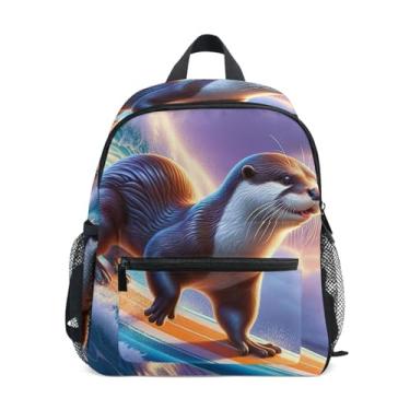Imagem de GAIGEO Cute Surfing Otter Kids' Backpack Small Backpack for Girls with Front Pocket, Safety Whistle for Ages 3-8