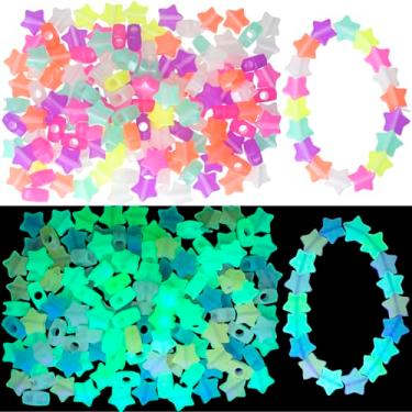 Imagem de Hzopcw 200 peças de contas coloridas luminosas de pônei estrelas que brilham no escuro, para artesanato DIY, pingente espaçador solto de acrílico de 12 mm para chaveiro, colar, pulseiras, brincos