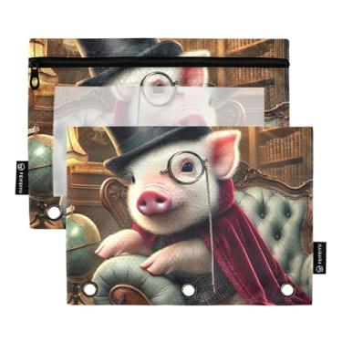 Imagem de GAIGEO Fun Prints — Bolsa para lápis com 3 anéis para fichário com 3 anéis para guardar canetas vintage com zíper, bolsos transparentes 25 x 18 cm, 2 pacotes