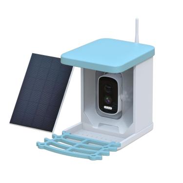 Imagem de Luocute Alimentador de Pássaros Com Câmera, 5MP AI Identifica 12.000 Espécies de Pássaros Movido a Energia Solar à Prova D'água Visão Noturna áudio Bidirecional, Com Bateria de 4000mAh (Branco Azul)