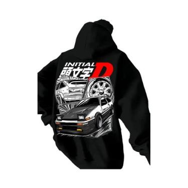 Imagem de Moletom Masculino Preto Com Capuz, Logotipo Initial D, Ilustração De C