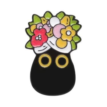 Imagem de Broche De Esmalte Gato Preto Com Olhos Grandes De Desenho Animado, Joi