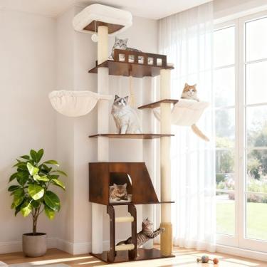 Imagem de Hey-brother Árvore de madeira para gatos, 185 cm, marrom rústico MPJ121SR