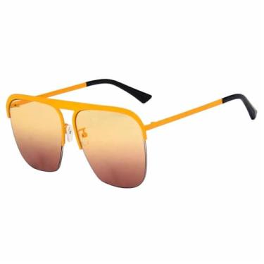 Imagem de Óculos de Sol Metálicos com Lentes Degradê UV400 para Esportes ao Ar Livre, Corrida e Ciclismo, Laranja, Amarelo e Cinza