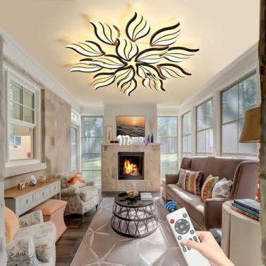 Imagem de Luminária de teto LED moderna para sala de estar, 145 W, 12000 lúmens, preta, dimerizável com controle remoto, temperatura de cor de 3000 K a 6500 K, ideal para quarto, cozinha e sala de jan