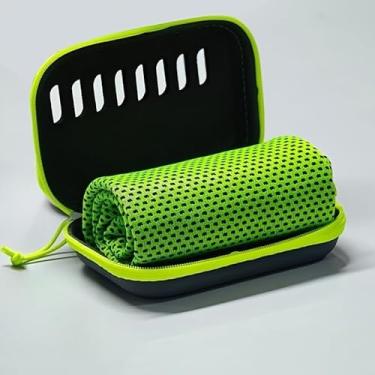 Imagem de Toalha esportiva com caixa de armazenamento de EVA - leve, portátil e lavável na máquina, adequada para acampamento, caminhada e uso na academia, tecido durável, equipamento essencial (verde