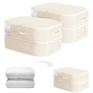 Imagem de Sacos de armazenamento de compressão para roupa de cama, pacote com 2 sacos grandes seladores a vácuo com janela transparente, organizador de autocompressão com economia de espaço para edredom