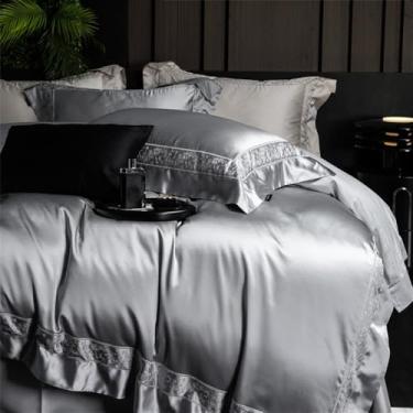 Imagem de Conjunto de cama Precision Brocade Soft Silky com bordado, capa de edredom, lençol de baixo e lençol de elástico, cor 3, tamanho King (220x240cm), 4 peças