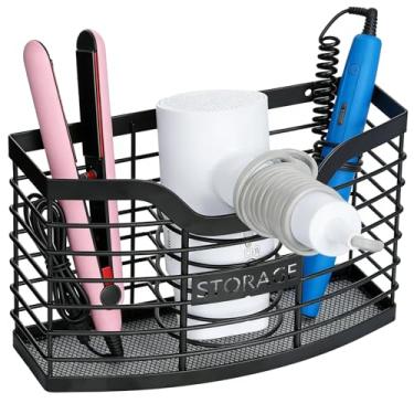 Imagem de KIMERSE Organizador de ferramentas de cabelo, suporte de ferramentas de cabeleireiro de metal para cômoda, bancada de banheiro e porta de armário, cesta de armazenamento de parede para segurar