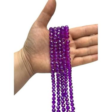 Imagem de Fio de Cristal Achatado 8mm com Furo para Bijuterias e Artesanato – Kit 5 Fios de Contas de Vidro Coloridas (Roxo Uva Claro Transp.Boreal)