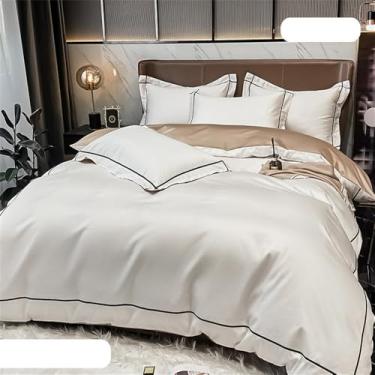 Imagem de Conjunto de cama de algodão de fibra longa, liso e agradável à pele, com capa de edredom para cama de casal, 8 x 1,5 m, conjunto de 4 peças.