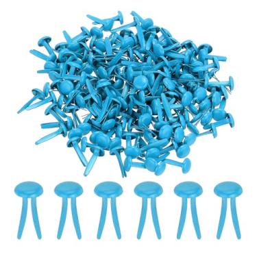 Imagem de Generic 100 peças de fixadores de latão de papel, pinos divididos, mini grampos metálicos pastel, cabeça redonda, prendedor banhado para artesanato, arte, scrapbook, suprimentos DIY, azul, 8 x 15 mm