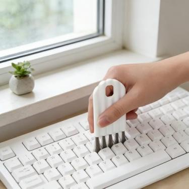 Imagem de Pacote com 2 escovas de limpeza de teclado – Escova dobrável para abertura de ranhura – Cerdas macias para limpeza de computador, escritório e casa