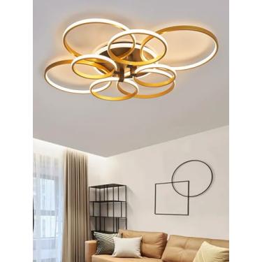 Imagem de Luminária de teto LED quadrada SSHIRUIYI, dimerizável, 3000K-6000K, moderna, dourada, com controle remoto, ideal para sala de estar, quartos, cozinha, sala de jantar e escritório (85cm)