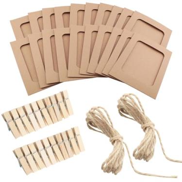Imagem de ZZHXSM 20 molduras de papel kraft de 10 x 15 cm com cordão e clipes, banner para pendurar fotos, faça você mesmo, para quadros criativos de cartões de parede, decorações de festa de casamento