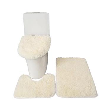 Imagem de Conjunto de Tapetes Banheiro 3 Peças Capa para Tampão do Vasco Tapete em Forma U Antiaderente Macio Absorvente Água Grosso Piso Porta Absorventes