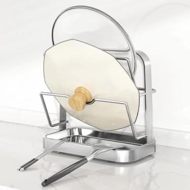 Imagem de Gafiwa Suporte de tampa de panela de aço inoxidável 304, rack de armazenamento de tampa de panela de cozinha, descanso de colher e tampa para fogão/bancada, descanso de utensílios multifuncional (2