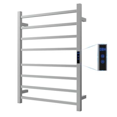 Imagem de AquivaCoast Toalheiro aquecedor de toalhas, toalheiros aquecidos para banheiro, aquecedor de toalhas montado na parede, escorredor de 8 barras de aço inoxidável com temporizador inteligente de tela