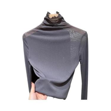 Imagem de Blusa Feminina De Manga Longa Preta Em Tule Transparente Sexy Estilo P