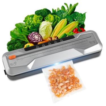 Imagem de Máquina de Selagem com Sucção Potente 55KPa Seladora Automática Alimentos Modos para Secos e Úmidos Cortador Balança Preservação Inclui 10 Sacos