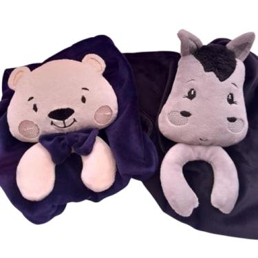 Imagem de Naninha Com Prendedor de Chupeta; Chuca Para Bebê Menino - Kit 02 Bichinho Ursinho; Urso e Cavalo; Cavalinho de Pelucia Com Mantinha Para o Enxoval; Presente e Quarto