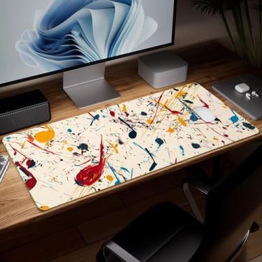 Imagem de Tapete de mesa de árvore de couro, mouse pad de arte colorida grande teclado de computador para jogos mousepad à prova d'água protetor e capa de mesa, tapete de mouse decorativo de couro PU para