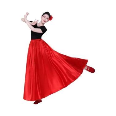 Imagem de Saia Longa De Dança Do Ventre Espanhola Em Cetim Brilhante Com 14 Core