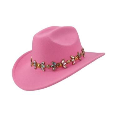 Imagem de Chapéu De Cowboy Casual Feminino Decorado Com Corrente Dourada Respirá