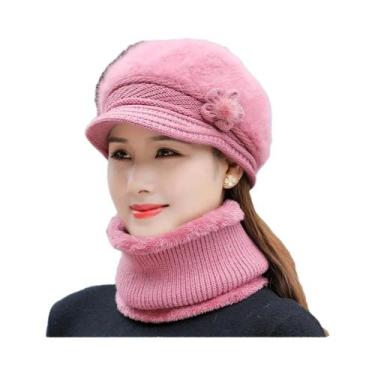 Imagem de Conjunto de Chapéu e Cachecol de Inverno Feminino - Malha Forrada com 