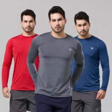 Imagem de Kit 3 Camiseta Camisa Térmica Segunda Pele Manga Longa Proteção Solar UV 50+ Termica Masculina-Masculino