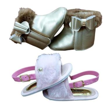 Imagem de Kit Pelúcia Menina, Botinha e Sandália de Pelúcia Bicho de Pé, 16, Pra