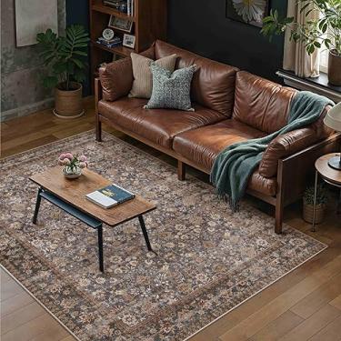 Imagem de HUGEAR Tapetes laváveis à máquina, 10 x 15 cm, marrom tradicional, tapete de área de corredor, tapete de decoração interna, floral, tapete macio, para quarto, sala de estar, escritório, sala de jantar