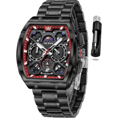 Imagem de OLEVS Relógio masculino para negócios, cronógrafo, quadrado, quartzo, analógico, masculino, pulseira de silicone, impermeável, presente de data, relógio masculino prata, vestido preto para relógio