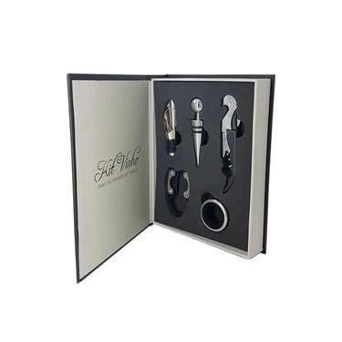 Imagem de Kit Abridor De Vinho Livro com 5 peças Saca Rolha Tampa Dosador - Deco