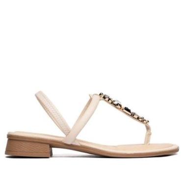 Imagem de Sandália Feminina Mississipi Salto Baixo Pedrarias Bege-Feminino