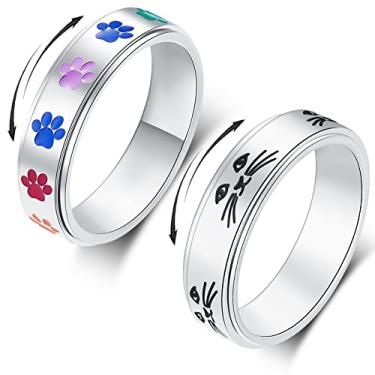 Imagem de AmorArtSky Anel giratório para alívio da ansiedade: Anel com estampa de pata para amantes de animais de estimação, anel de ansiedade para mulheres e homens, anel giratório de aço inoxidável de