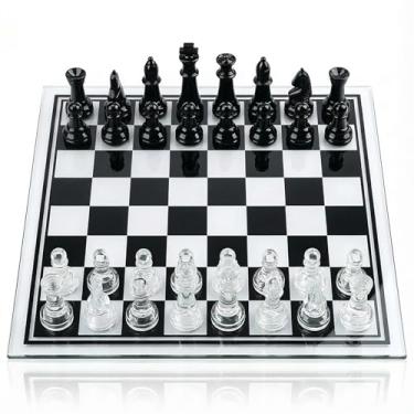 Imagem de 35cm/13.8" Glass Chess Set with Clear & Black Pieces – Elegant Transparent Board Game for Adults & Beginners, Home Decor & Gift Choice