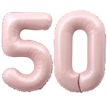 Imagem de SULALABOO Balão grande rosa claro número 50 alumínio 0-9 gigante digital 50º para decorações de aniversário de aniversário de formatura
