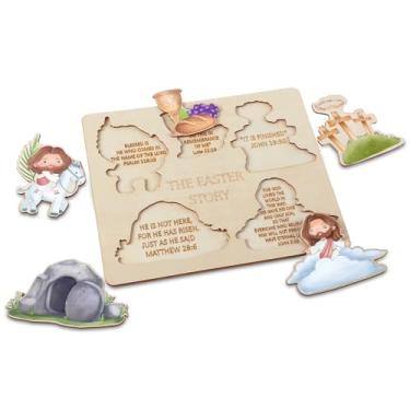 Imagem de VioraWhite Quebra-cabeça de história de páscoa conjunto de quebra-cabeça bíblico de madeira com cena de ressurreição de Jesus, aprendizagem religiosa cristã para a escola dominical, presentes cristãos
