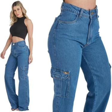 Imagem de Calça Jeans HNO Wide Leg Cargo Bolso Lateral Azul - HNO Jeans, 36