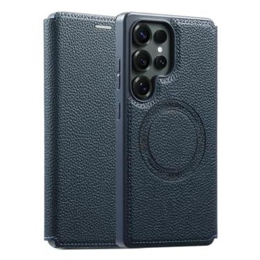 Imagem de LYJSMGZ Capa flip para Samsung Galaxy S25 Ultra/S25 Plus/S25, com compartimento para cartão, capa fina, corpo inteiro, à prova de choque, capa de couro de grande capacidade, azul, S25