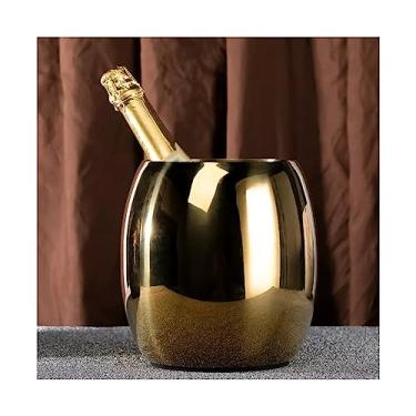 Imagem de Balde de gelo de aço inoxidável 3,6L com elegantes padrões de mármore, ideal para bar de coquetéis, festas, vinho gelado, champanhe, vinho, cerveja, champanhe, balde (ouro)
