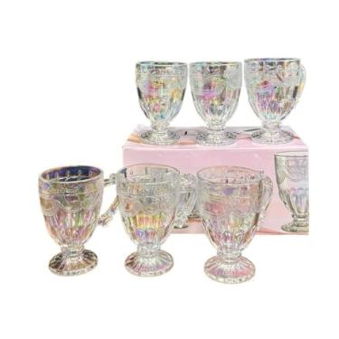 Imagem de Conjunto 6 Canecas C/Pé Vidro Cristal Âmbar Dourada Rainbow Fruta190ml Taças Ambar Xicaras cafe cha(Rainbow)
