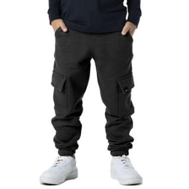 Imagem de Calça Infantil Menino Moletom Cargo Inverno Lisa Preta-Masculino