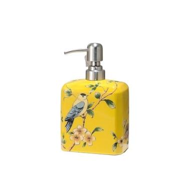 Imagem de Dispensadores de sabonete, dispensador de sabão de cerâmica de grande capacidade com bomba, tipo prensa de banheiro e gel de banho garrafa vazia para cozinha, banheiro (amarelo)