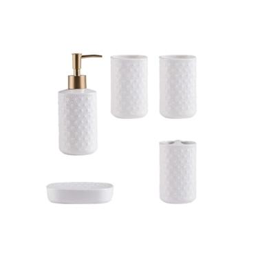 Imagem de Dispensadores de sabonete, conjunto de lavagem, dispensador de sabonete, 5 peças, suporte de escova de dentes de banheiro, copos de enxaguante bucal para cozinha, banheiro