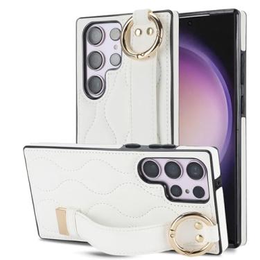 Imagem de LTLMYDAM Capa de alta qualidade para Samsung Galaxy S26 Ultra/S26 Plus/S26, pulseira de couro com linhas artísticas requintadas com anel fino, branca, S26 Plus