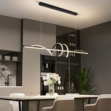 Imagem de Luminária pendente de mesa de jantar LED com design moderno em espiral, regulável e com controle remoto, ideal para sala de jantar e escritório (preta, 100 cm de comprimento/48 W).