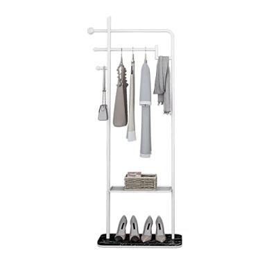 Imagem de Hallway Cabideiro dourado para pendurar no chão do quarto, cabideiro para pendurar roupas de hotel, loja de roupas, suporte para chapéu (branco)